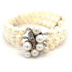 14K White Gold.05ctw Diamond Pearl Strand Bracelet