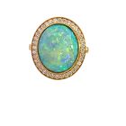 18K Yellow Gold 8.54ctw Opal and 0.49ctw Diamond Bezel Ring