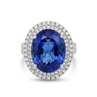 18K White Gold .41ctw Diamond and Oval Tanzanite 8.81ct Ring