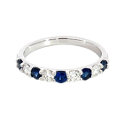 14K White Gold 9 Stone Diamond and Sapphire Band, 0.30ctw diamonds and 0.50ctw sapphire