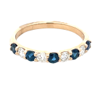 14K Yellow Gold 9 Stone Diamond and Sapphire Band, 0.30ctw diamonds and 0.50ctw sapphire