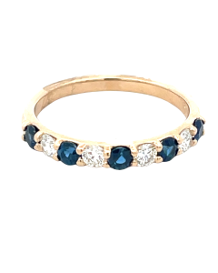 14K Yellow Gold 9 Stone Diamond and Sapphire Band, 0.30ctw diamonds and 0.50ctw sapphire