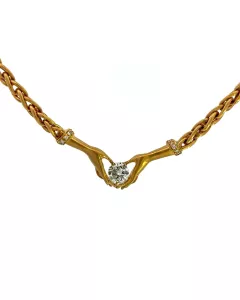 18K Yellow Gold 1 1/3ctw Diamond Hand Necklace with Round 1 1/5ctw JI1 Center