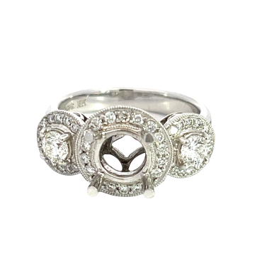 18K White Gold 3/4ctw Diamond 3-Stone Semi Mount Ring