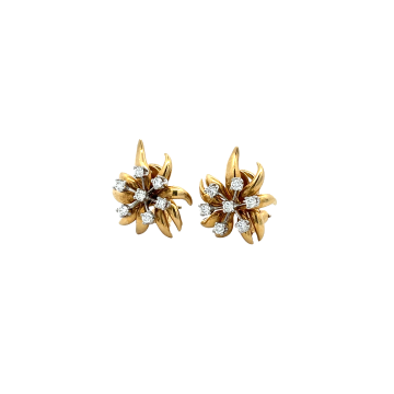 Tiffany & Co 18K Yellow Gold 1/2ctw Schlumberger Flame Diamond Gold Platinum Earrings