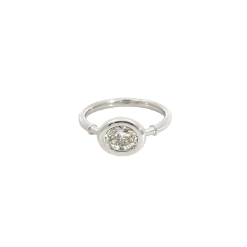 18K White Gold 1.01ctw Diamond Oval Bezel Ring GIA 3335827961 Oval 1.01 FSI1 VGVG Strong