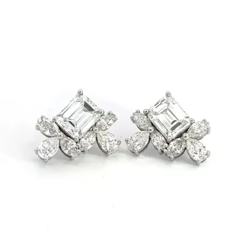18K WG 6.13ctw Diamond Mix Shape Fashion Earrings with GIA 2231788120 Emerald 1.83 EVS1 VGGD None and GIA 5232898084 Emerald 1.97 EVS2 VGGD None and 2.33ctw Marquise and Pear Diamonds