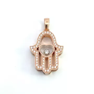 Chopard 18K Rose Gold .22ct Happy Diamonds Pave Hamsa Hand Diamond Pendant Necklace