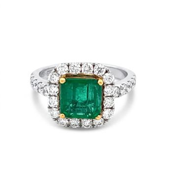 18K White Gold .91ctw Diamond and 2.275ct Emerald Center