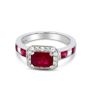 18K White Gold .83ctw Diamond and Ruby 1.78ct Ring