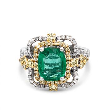 18K White and Yellow Gold 1.04ctw Diamond Emerald 2.15ct center