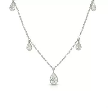 14K White Gold 1.79ctw Pear Diamond 5-Stone Dangle Necklace with 0.81ct Pear Shape Center