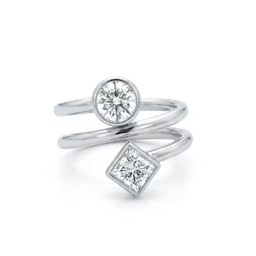 14K White Gold 1.49ctw Diamond Triple Band Ring GIA 2235923578 Round .76 EI1 EXEXEX None, GIA 2235920591 Princess .73 ESI2 GDFA None
