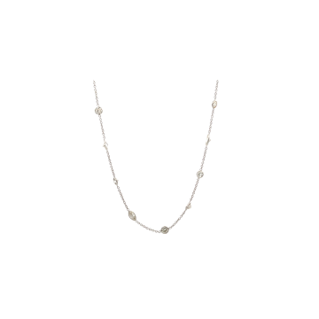 14K White Gold 3.89ctw Diamond by the Yard Mix Shape Necklace 18" 20 stations