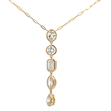 14K White Gold 3.27ctw Diamond Mix Shape Bezel Dangle Pendant