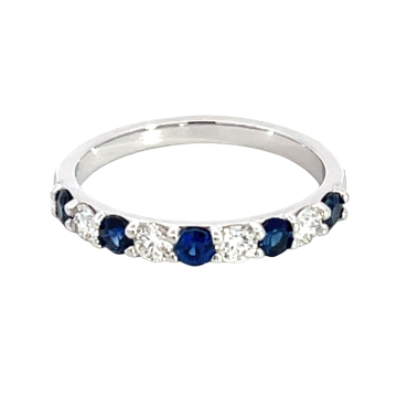14K White Gold 9 Stone Diamond and Sapphire Band, 0.30ctw diamonds and 0.50ctw sapphire