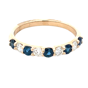 14K Yellow Gold 9 Stone Diamond and Sapphire Band, 0.30ctw diamonds and 0.50ctw sapphire