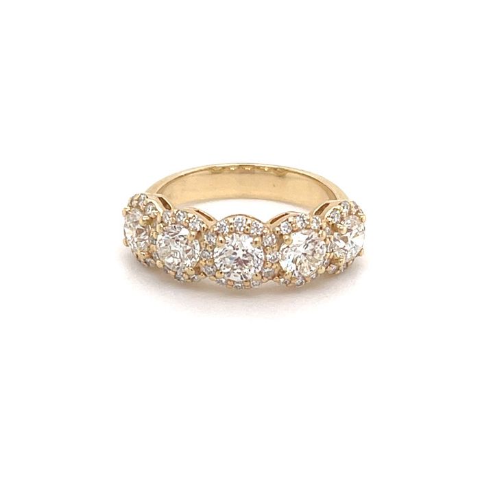 14K Yellow Gold 1 5/8ctw Diamond 5-stone Halo Ring