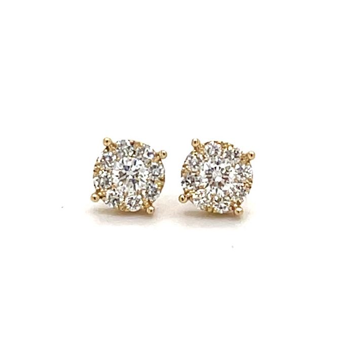 14K Yellow Gold 7/8ctw Diamond Cluster Earrings 14K Yellow Gold 7/8ctw Diamond Cluster Earrings