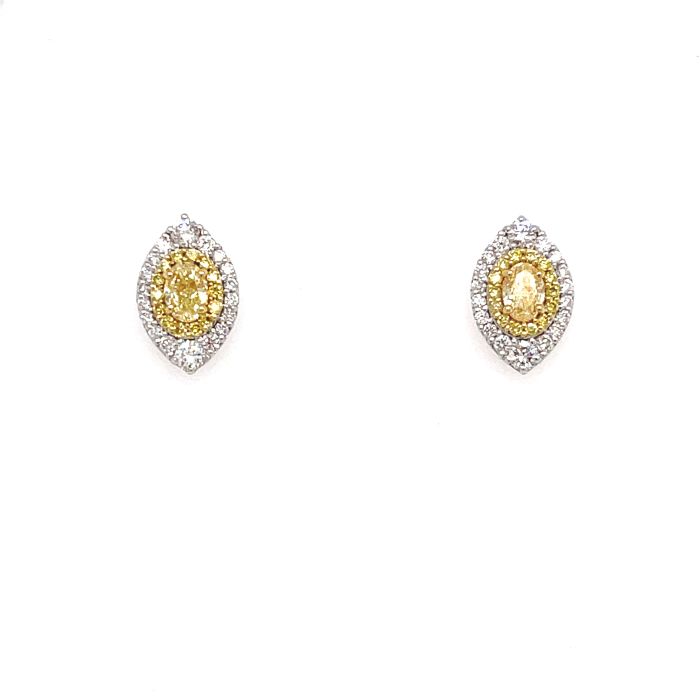 18K White Gold Diamond Earrings with 1.01ctw Diamonds: 0.46ct Center, 0.14ct Canary, 0.41ct White Diamonds 18K White Gold Diamond Earrings with 1.01ctw Diamonds: 0.46ct Center, 0.14ct Canary, 0.41ct White Diamonds