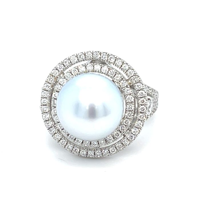 18K White Gold 1.52ctw Diamond and Pearl Ring 18K White Gold 1.52ctw Diamond and Pearl Ring