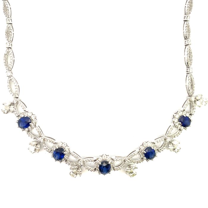 18K White Gold 8/1ctw Diamond and 10/1ctw Sapphire Necklace 18K White Gold 8/1ctw Diamond and 10/1ctw Sapphire Necklace