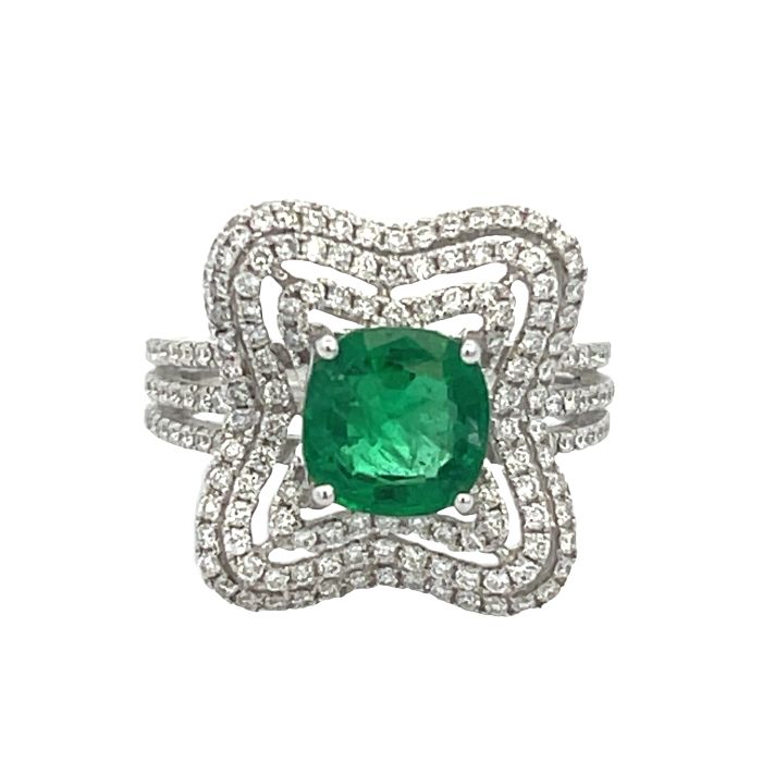 18K White Gold 1.82 CT Emerald Center Ring With 1.28 CT Diamond Accents 18K White Gold 1.82 CT Emerald Center Ring With 1.28 CT Diamond Accents