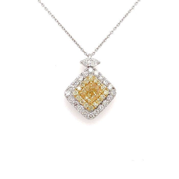 18K White Gold Diamond Pendant with 1.49ctw Diamonds: 0.73ct Center, 0.14ct Marquise, 0.19ct Yellow, 0.43ct White Gold 18K White Gold Diamond Pendant with 1.49ctw Diamonds: 0.73ct Center, 0.14ct Marquise, 0.19ct Yellow, 0.43ct White Gold