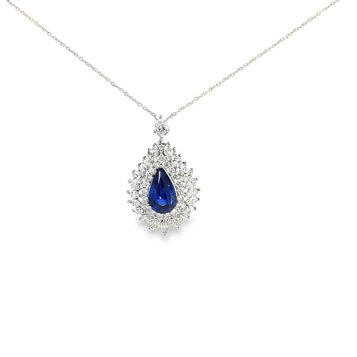 18K White Gold 1.76ctw Pear Shape Sapphire Chain Pendant with 1.51ctw Diamonds 18K White Gold 1.76ctw Pear Shape Sapphire Chain Pendant with 1.51ctw Diamonds