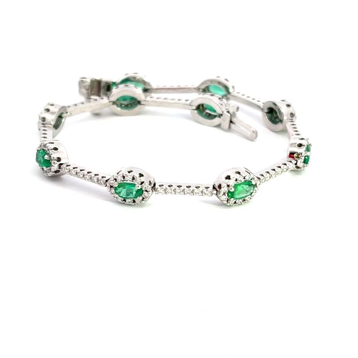14K White Gold Bracelet with 1.39ctw Diamonds and 2.25ctw Emeralds 14K White Gold Bracelet with 1.39ctw Diamonds and 2.25ctw Emeralds