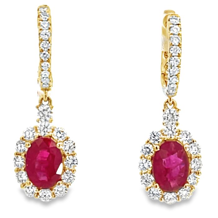 18K Yellow Gold Earrings with 0.98ctw Diamonds and 1.38ctw Rubies 18K Yellow Gold Earrings with 0.98ctw Diamonds and 1.38ctw Rubies