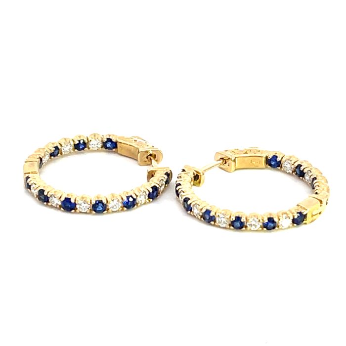 14K Yellow Gold Hoop Earrings with 1.00ctw Diamonds and 1.13ctw Sapphires 14K Yellow Gold Hoop Earrings with 1.00ctw Diamonds and 1.13ctw Sapphires
