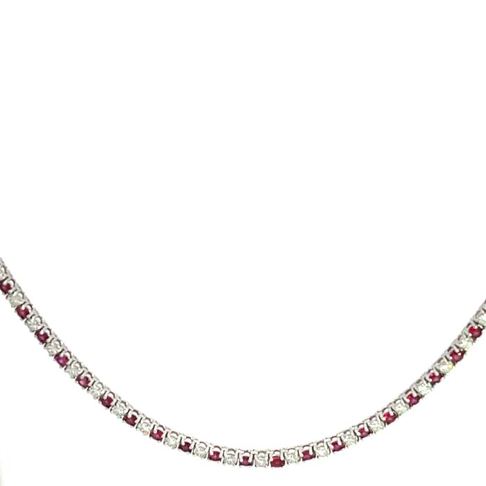 14K White Gold Necklace with 4.13ctw Diamonds and 4.60ctw Rubies 14K White Gold Necklace with 4.13ctw Diamonds and 4.60ctw Rubies