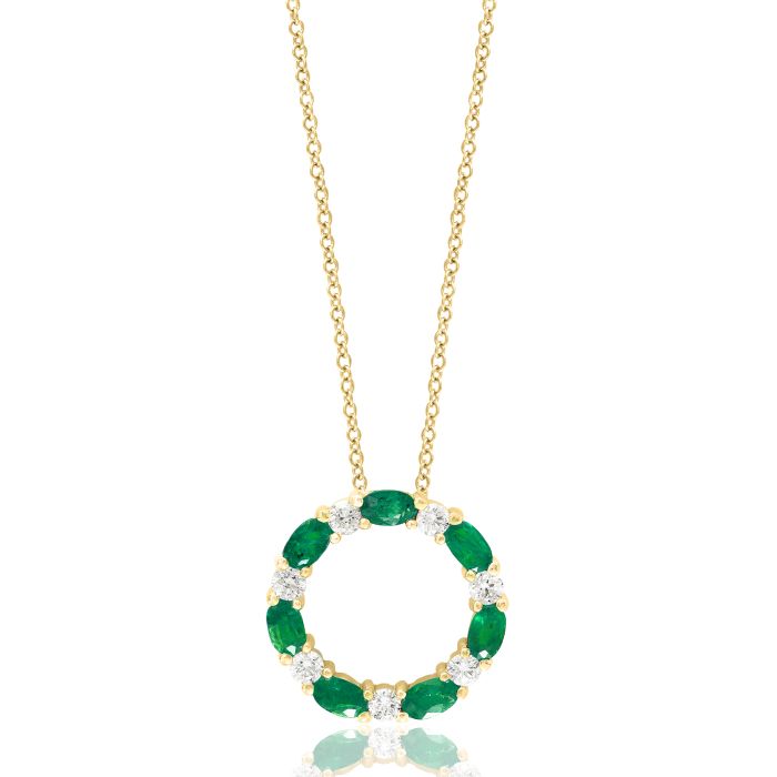 14K Yellow Gold Necklace with 0.71ctw Diamonds and 1.65ctw Emeralds 14K Yellow Gold Necklace with 0.71ctw Diamonds and 1.65ctw Emeralds
