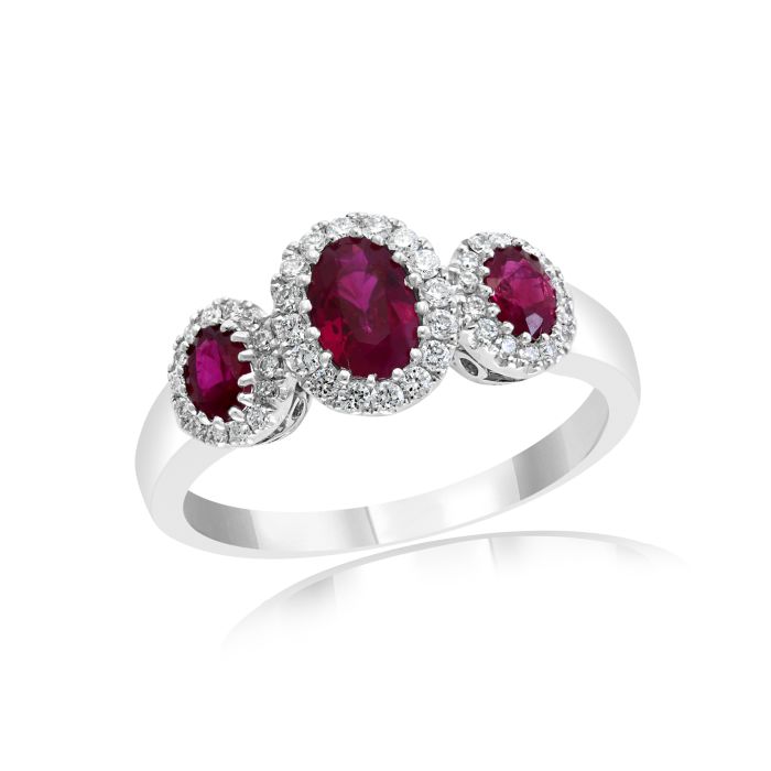 14K White Gold Ring with 0.24ctw Diamonds and 0.88ctw Rubies 14K White Gold Ring with 0.24ctw Diamonds and 0.88ctw Rubies