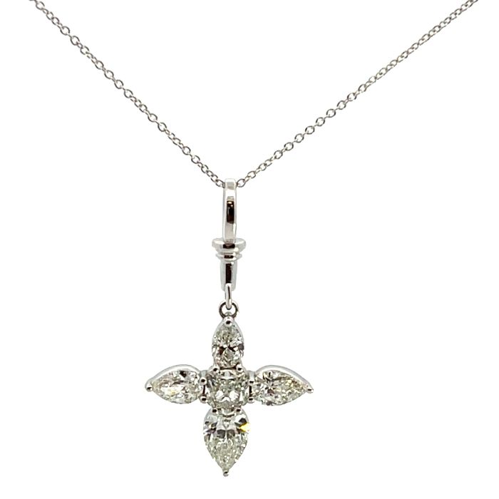 18K White Gold 2.72ctw Diamond Cross Pendant with GIA 2231504636 0.90ct Pear FSI1 EXGD None, GIA 5406158195 0.70ct CU FSI1 EXVG None, GIA 6332303668 0.42ct PS FIF EXVG Faint, GIA 6361290674 0.40ct PS DVS1 EXVG Medium, GIA 7348849210 0.30ct DVS1 VGGD None 18K White Gold 2.72ctw Diamond Cross Pendant with GIA 2231504636 0.90ct Pear FSI1 EXGD None, GIA 5406158195 0.70ct CU FSI1 EXVG None, GIA 6332303668 0.42ct PS FIF EXVG Faint, GIA 6361290674 0.40ct PS DVS1 EXVG Medium, GIA 7348849210 0.30ct DVS1 VGGD None