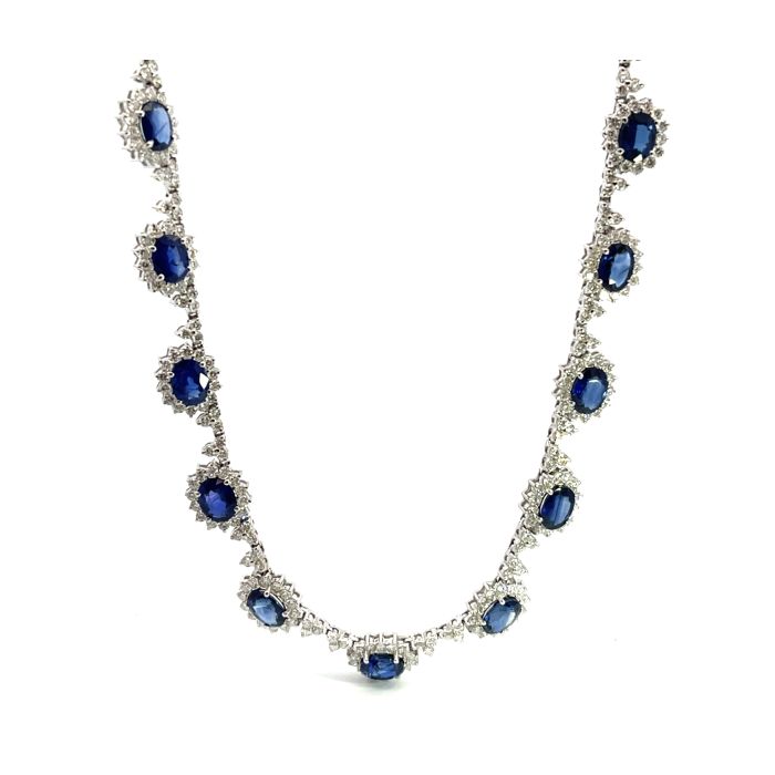 14K White Gold Necklace with 9.32ctw Diamonds and 16.10ctw Sapphires 14K White Gold Necklace with 9.32ctw Diamonds and 16.10ctw Sapphires