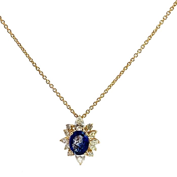 18K Yellow Gold Necklace with 1.00ctw Diamonds and 1.52ctw Sapphires 18K Yellow Gold Necklace with 1.00ctw Diamonds and 1.52ctw Sapphires