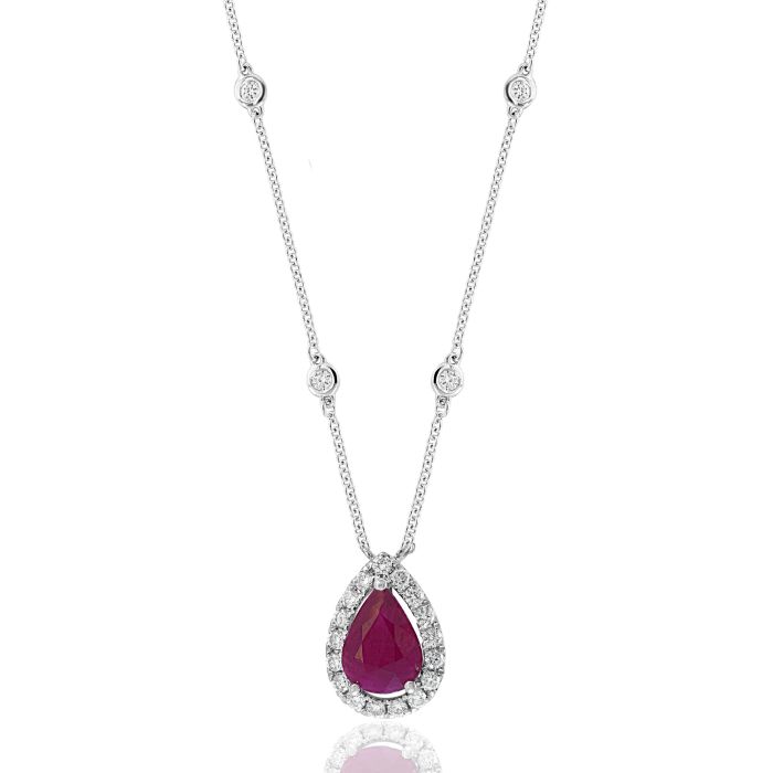 18K White Gold Necklace with 0.30ctw Diamonds and 1.03ctw Rubies 18K White Gold Necklace with 0.30ctw Diamonds and 1.03ctw Rubies