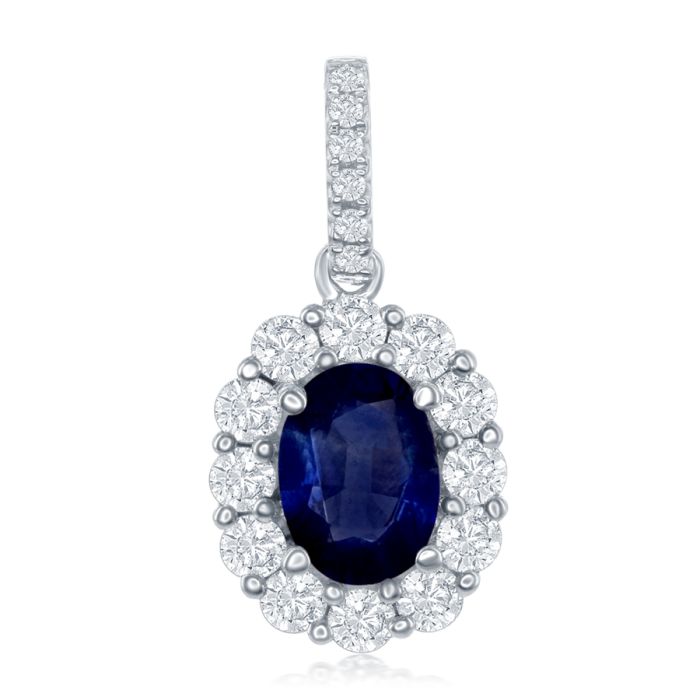 18K White Gold Necklace with 0.43ctw Diamonds and 0.88ctw Sapphires 18K White Gold Necklace with 0.43ctw Diamonds and 0.88ctw Sapphires
