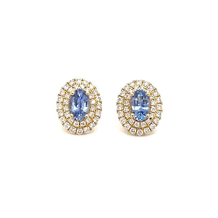 18K Yellow Gold Earrings with 0.48ctw Diamonds and 1.03ctw Sapphires 18K Yellow Gold Earrings with 0.48ctw Diamonds and 1.03ctw Sapphires