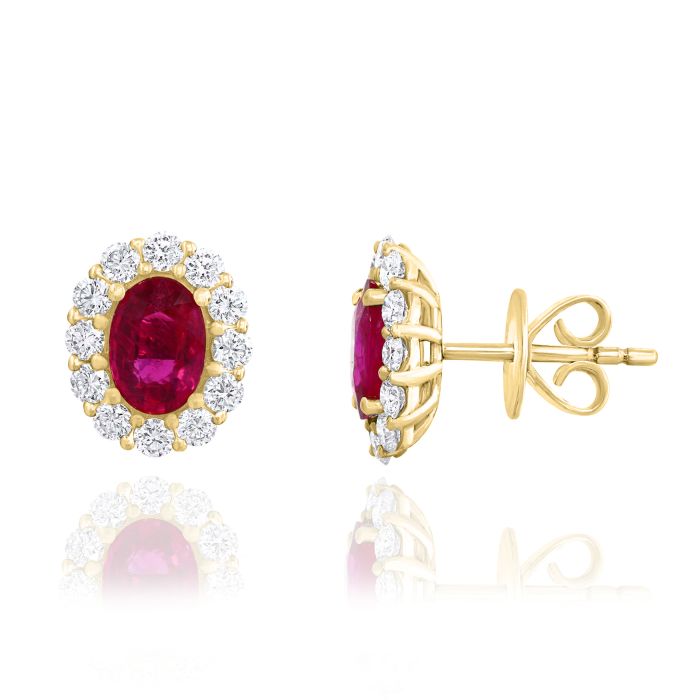 18K Yellow Gold Earrings with 0.60ctw Diamonds and 0.90ctw Rubies 18K Yellow Gold Earrings with 0.60ctw Diamonds and 0.90ctw Rubies