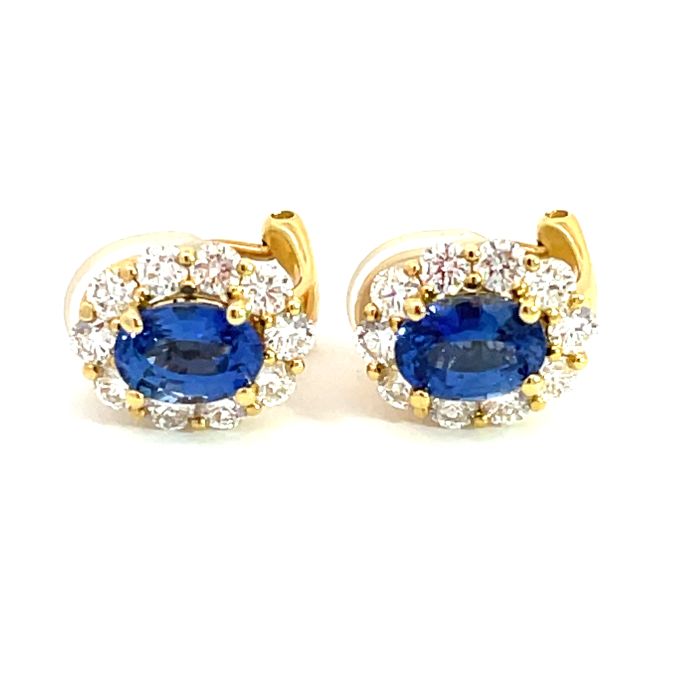 18K Yellow Gold Earrings with 0.83ctw Diamonds and 1.60ctw Sapphires 18K Yellow Gold Earrings with 0.83ctw Diamonds and 1.60ctw Sapphires
