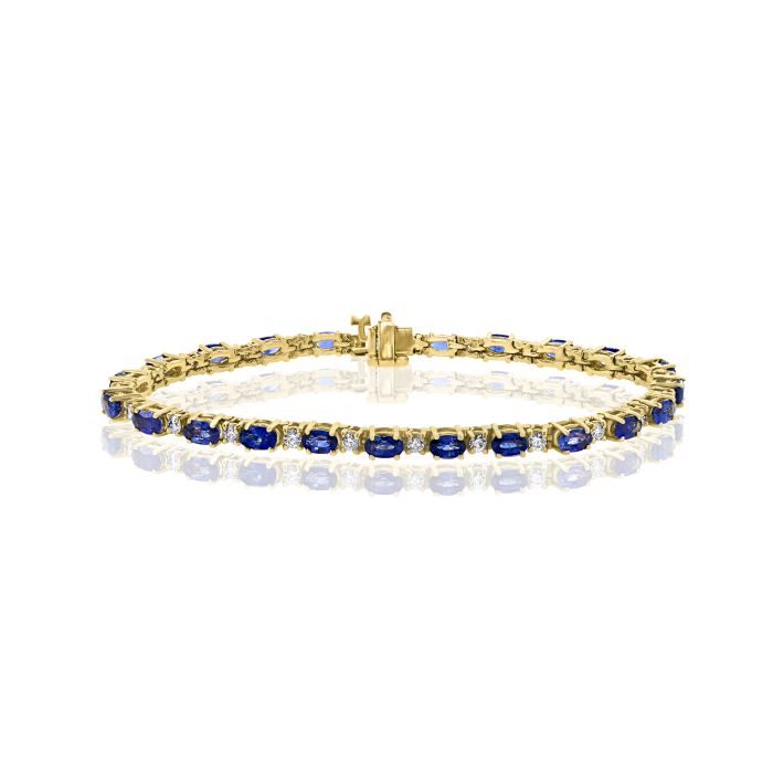 14K Yellow Gold Bracelet with 1.10ctw Diamonds and 6.50ctw Sapphires 14K Yellow Gold Bracelet with 1.10ctw Diamonds and 6.50ctw Sapphires