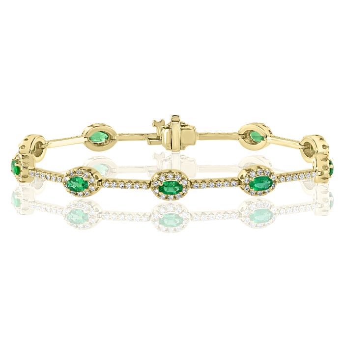 14K Yellow Gold Bracelet with 1.37ctw Diamonds and 2.01ctw Emeralds 14K Yellow Gold Bracelet with 1.37ctw Diamonds and 2.01ctw Emeralds