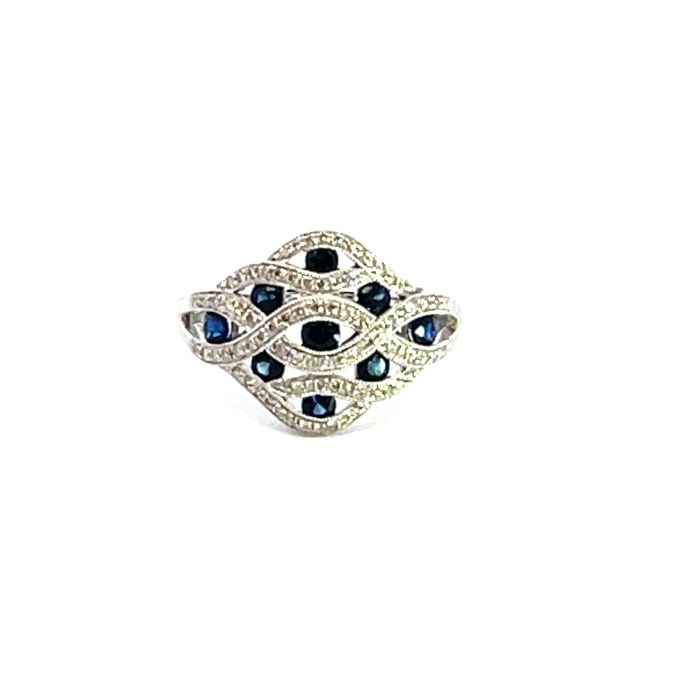 14K White Gold Ring with 0.33ctw Diamonds and 0.89ctw Sapphires 14K White Gold Ring with 0.33ctw Diamonds and 0.89ctw Sapphires
