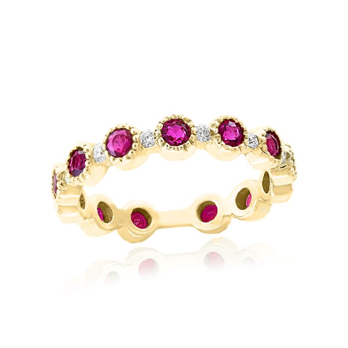 14K Yellow Gold Ring with 0.12ctw Diamonds and 0.90ctw Rubies 14K Yellow Gold Ring with 0.12ctw Diamonds and 0.90ctw Rubies