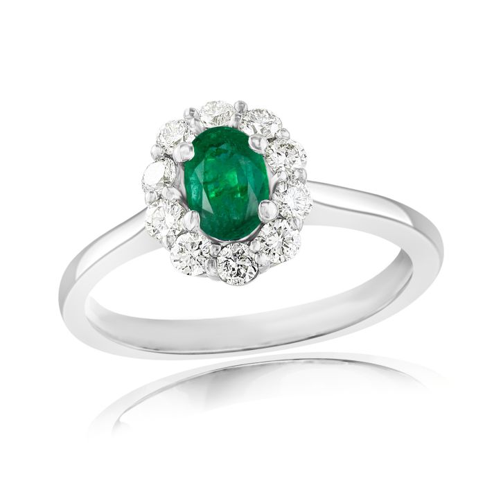 18K White Gold Ring with 0.35ctw Diamonds and 0.40ctw Emeralds 18K White Gold Ring with 0.35ctw Diamonds and 0.40ctw Emeralds