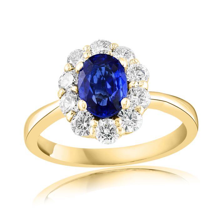 18K Yellow Gold Ring with 0.80ctw Diamonds and 0.91ctw Sapphires 18K Yellow Gold Ring with 0.80ctw Diamonds and 0.91ctw Sapphires