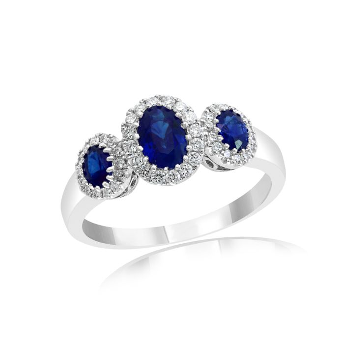 18K White Gold Ring with 0.29ctw Diamonds and 0.93ctw Sapphires 18K White Gold Ring with 0.29ctw Diamonds and 0.93ctw Sapphires
